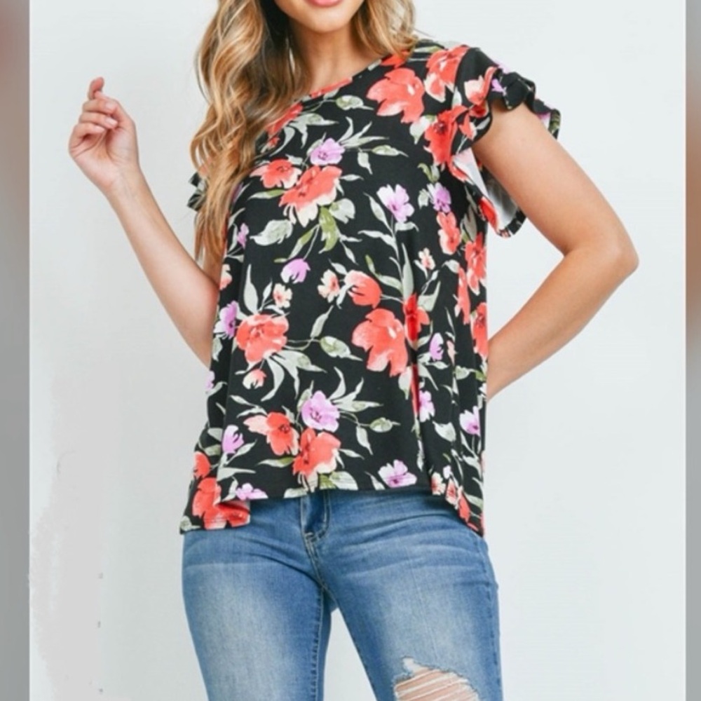 Painterly Floral Cap Sleeve Top